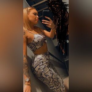 2 piece snake print crop tank and skirt